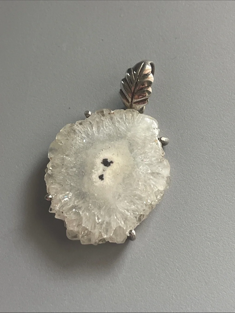 Raw White Crystal Geode Pendant Necklace